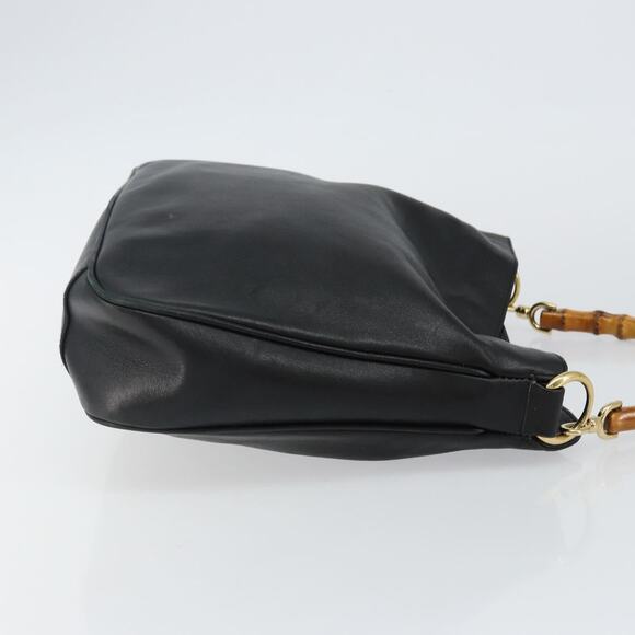 GUCCI Bamboo Hand Bag Leather Black Gold 001 3754 001 3754 - Picture 4 of 12